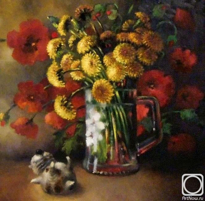 Ivanova Olga. The dandelions in the glass mug