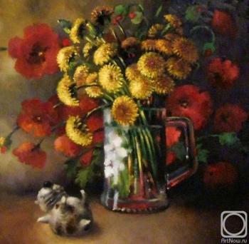 The dandelions in the glass mug. Ivanova Olga