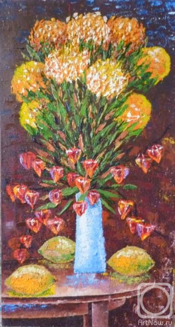 Naddachin Sergey. Chrysanthemums with lemons and lanterns