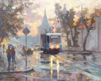 Wet morning, Danilovsky Val St., tram. Volkov Sergey
