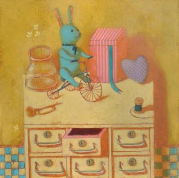 Still-life with a rabbit and rag heart