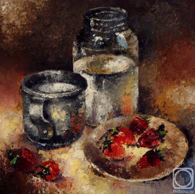 Ivanova Olga. The milk-strawberry still life