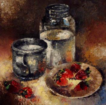 The milk-strawberry still life. Ivanova Olga