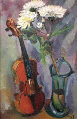Chrysanthemums and violin