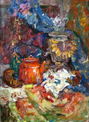 Still life with orange teapot