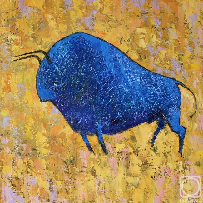Исполненный очей. Таурус бык масляная живопись. Синий бык. Синяя картина. Буйвол современная живопись.