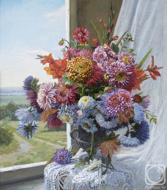 Panov Eduard. Flowers on the background of the window