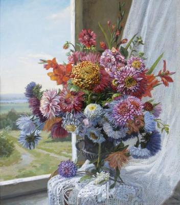 Flowers on the background of the window (). Panov Eduard