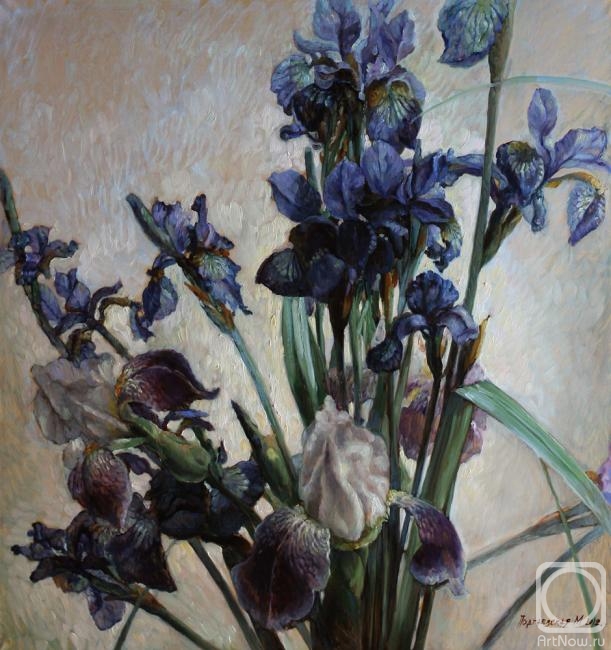Podgaevskaya Marina. Blue irises on a white