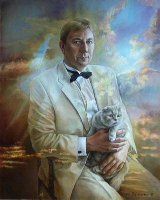 Man's portrait with a cat. Podgaevskaya Marina