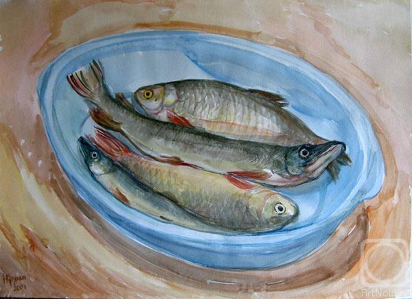 Kruppa Natalia. Still life with a pike in a basin