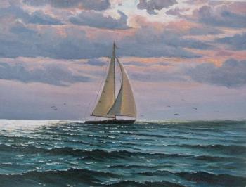 Yacht in a rough sea. Chernyshev Andrei