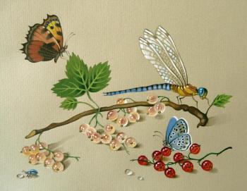 Butterflies, dragonflies and currants. Belova Asya
