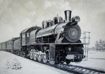 Painting an old steam locomotive. Radchinskiy Michail