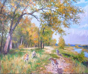 Autumn landscape with greyhounds. Taranov Viacheslav