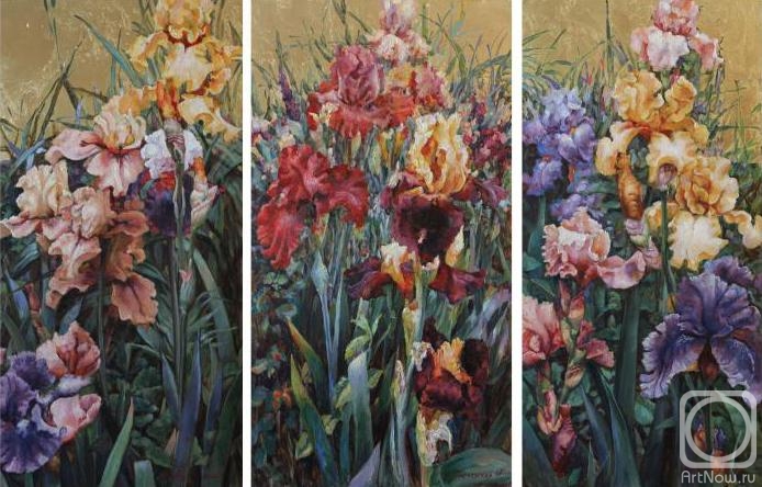 Podgaevskaya Marina. Flowers irises. Triptych