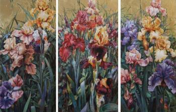 Flowers irises. Triptych