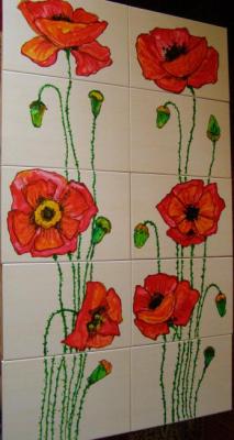 Poppies (panel on tile). Mishchenko-Sapsay Svetlana