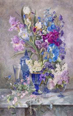Still life with flowers and butterflies