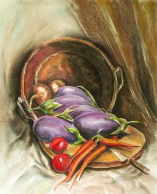 Still life with eggplants (Copper Basin). Goldstein Tatyana