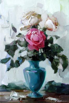 Roses in blue vase