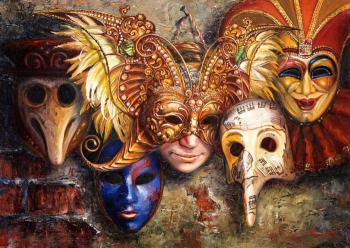 Masks on the old wall. Rodionov Igor