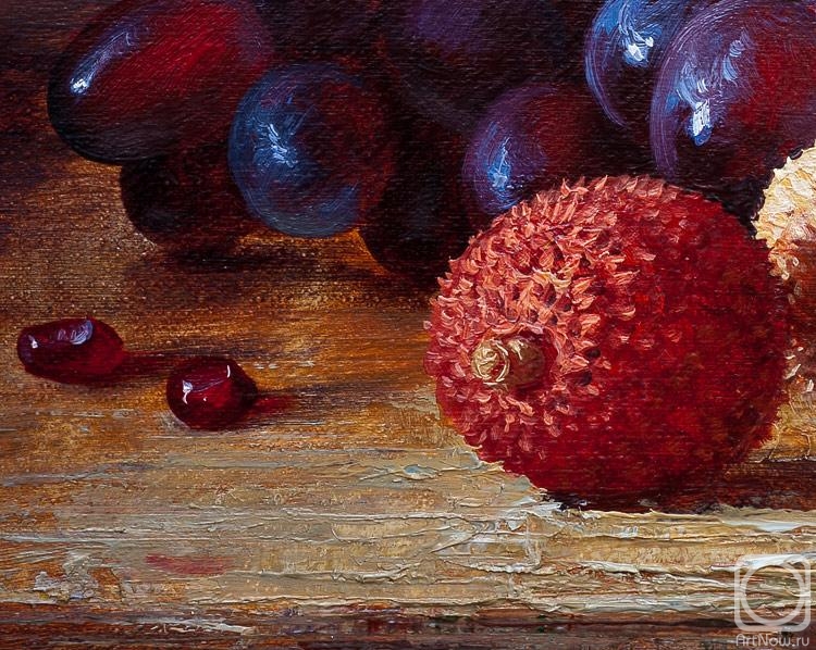 Mazur Nikolay. Pear, grapes and litchi chinensis (fragment)