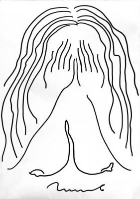 The line of a woman. Covering the face