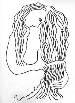 The line of a woman. Combing hair