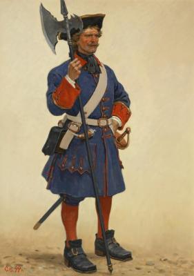 Uniform of the Russian police. Sergeant of the St. Petersburg police. Beginning of the XVIII century. Efoshkin Sergey