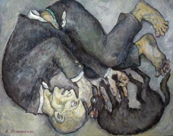 Dead man with the corpse of a dog. Yaguzhinskaya Anna