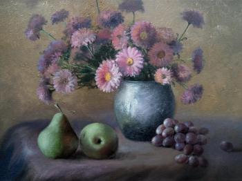 Still life with a bouquet of chrysanthemums