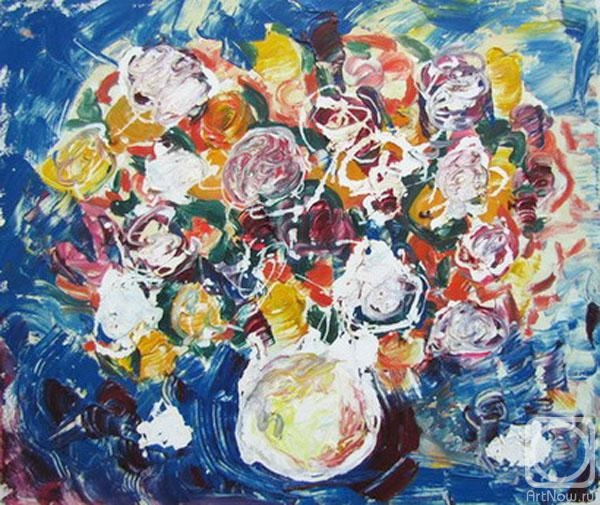 Manjulali Marina. Bouquet on a blue background