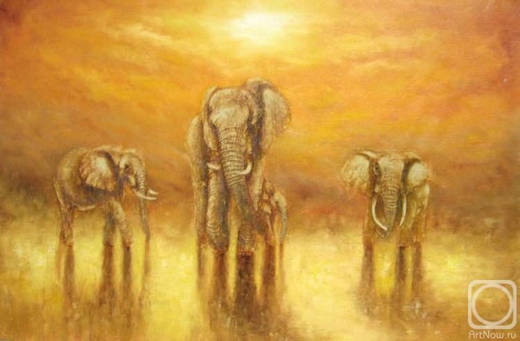 Kostyuk Igor. Elephants on the African prairies