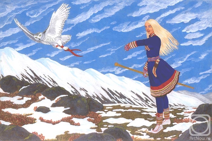 Fomin Nikolay. Sami girl hunting with snowyowl