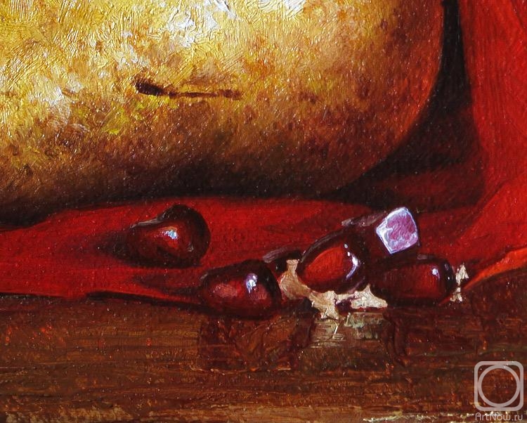Mazur Nikolay. Still life with pears in red paper (fragment)