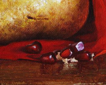 Still life with pears in red paper (fragment). Mazur Nikolay