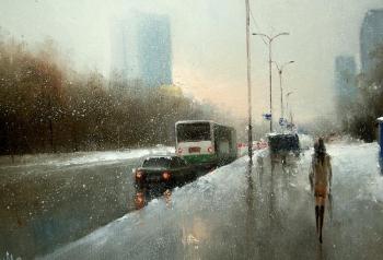 City. First snow. Medvedev Igor