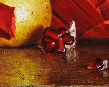 Still life with pears in red paper (fragment). Mazur Nikolay