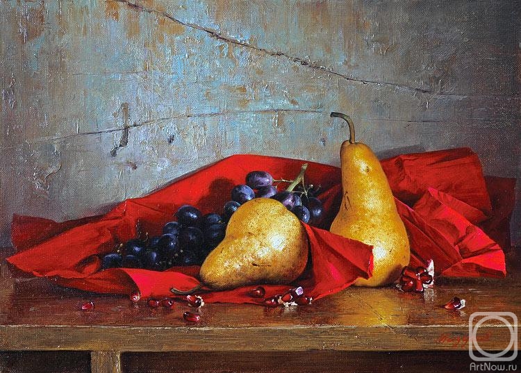 Mazur Nikolay. Still life with pears in red paper