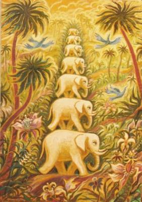 Seven white elephants happy (Seven Elephants). Eremenko-Ugolnikova Elena