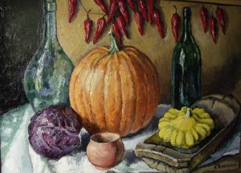 Still life with red cabbage and pumpkin. Yaguzhinskaya Anna