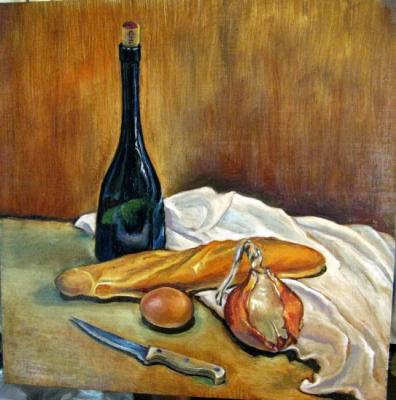 Still life with bread and bottle. Ixygon Sergei
