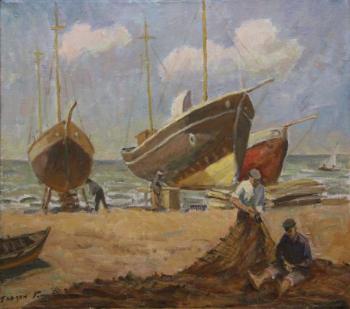 Repair of fishing longboats. Gordon Gregory