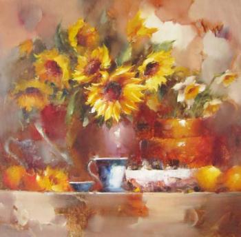 Bouquet of sunflowers on the table