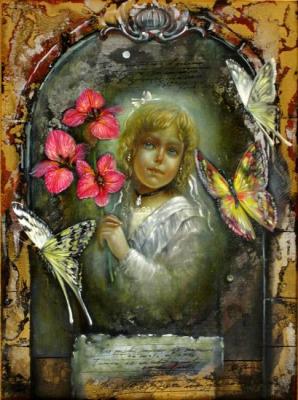 Girl with butterflies and orchids. Krasavin-Belopolskiy Yury