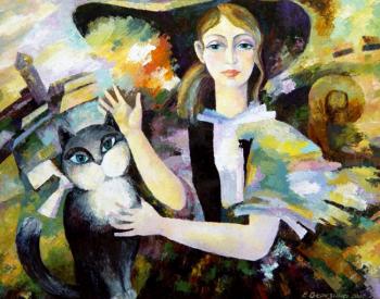 The girl with a cat (Cat With A Bow). Berezina Elena