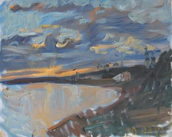 Painting Veliky Ustiugh, embankment, evening. Dobrovolskaya Gayane