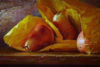 Still life with pears in yellow paper (fragment). Mazur Nikolay