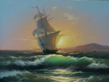 Sailboat on the crest of a wave. Koval Vladimir